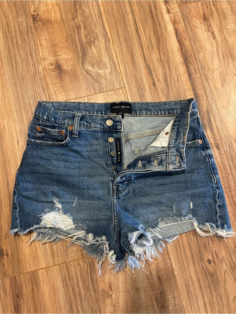 Lucky Brand Frayed Distressed Denim Shorts - Blue